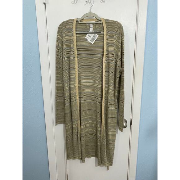 Casual Corner Long Knit Cardigan Sweater XL Metallic Gold Striped Y2K  NWT - Picture 2 of 8